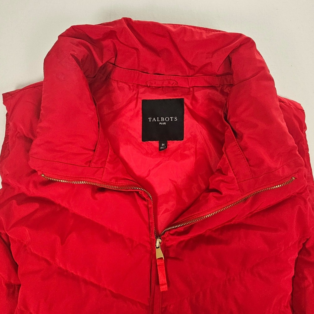 Talbots Plus Red Down Puffer Vest Chevron Quilted Full Zip 3X VN5267